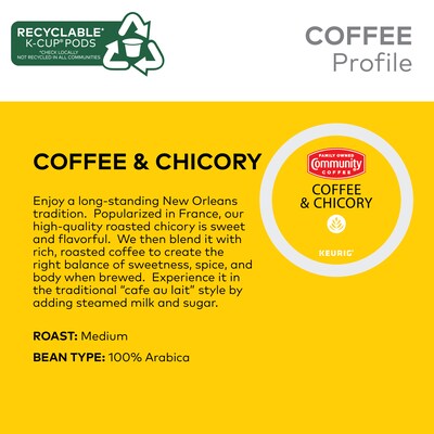 Community Coffee Coffee & Chicory Coffee Keurig® K-Cup® Pods, Medium Roast, 96/Carton (5000374326CT)