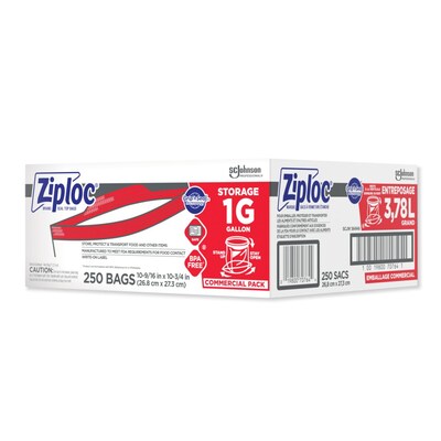 Ziploc Double-Zipper Freezer Bags, Clear, 1 gallon - 250 count