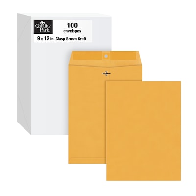 Quality Park Clasp & Moistenable Glue Kraft Catalog Envelopes, 9 x 12, Brown Kraft, 100/Box (QUA37