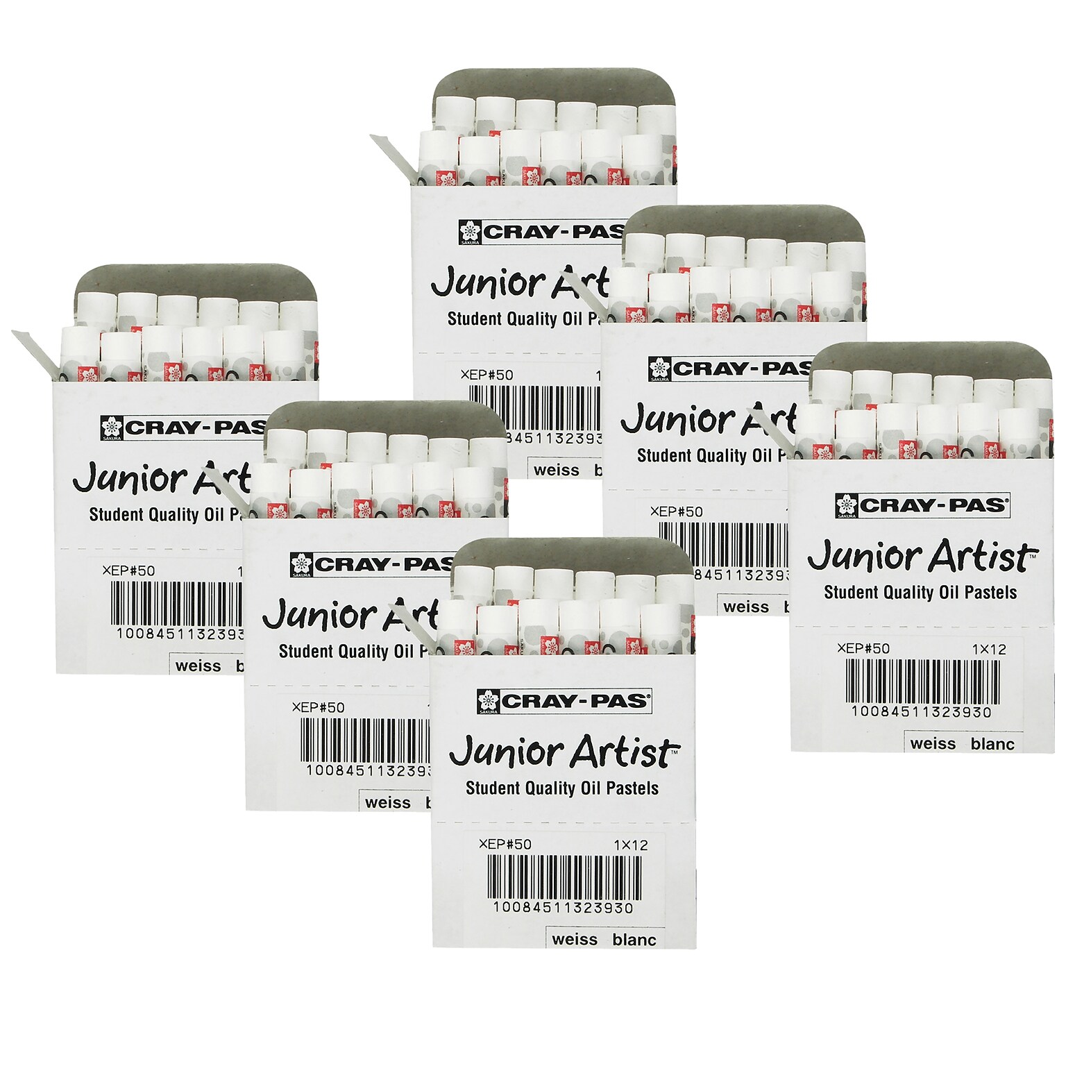 Sakura Cray-Pas Junior Artist Oil Pastels, White, 12/Pack, 6 Packs (SAKXEP050-6)