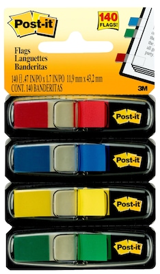Post-it Flags, .47 Wide, Assorted Colors, 140 Flags/Pack (683-4)