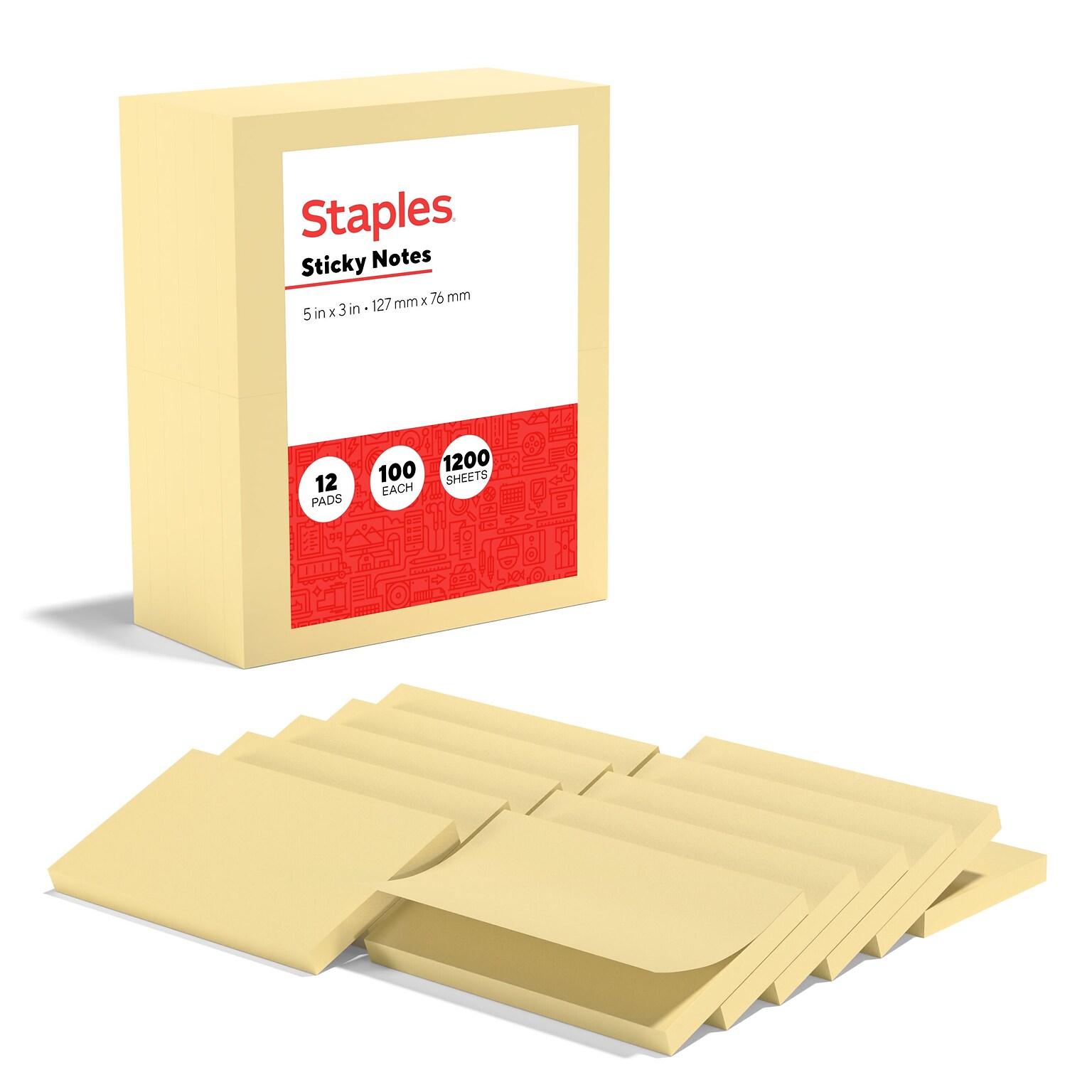 Staples Recycled Notes, 3 x 5, Sunshine Collection, 100 Sheet/Pad, 12 Pads/Pack (S-35YR12/52571)