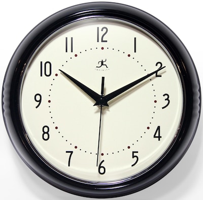 Infinity Instruments Round Retro Wall Clock, Aluminum, 9.5 (10940-BLACK)