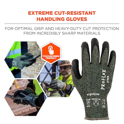 Ergodyne ProFlex 7070 Nitrile Coated Cut-Resistant Gloves, ANSI A7, Heat Resistant, Green, Large, 1