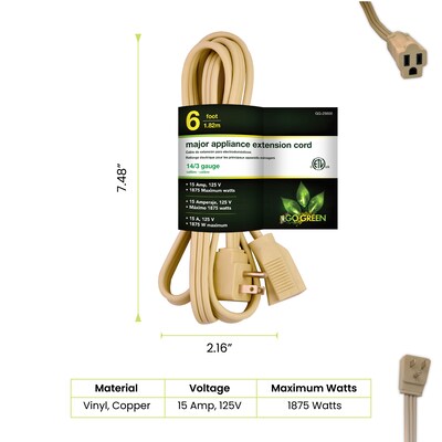 GoGreen Power 14/3 6 Appliance Cord, Beige, 3/Pack (GG-25606)