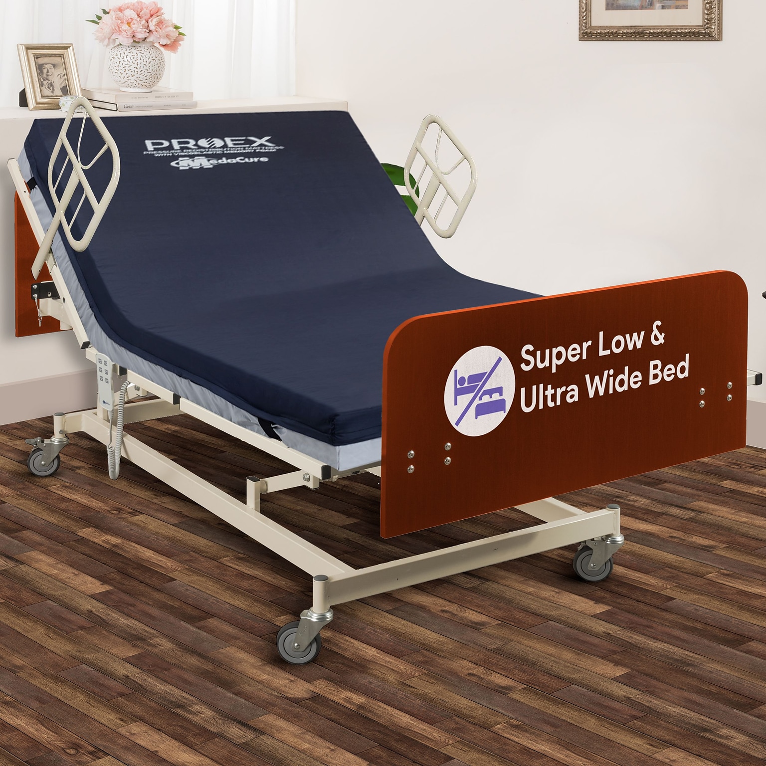 Medacure Ultra Wide Electrical Bariatric Hospital Bed w/ 36 Foam Mattress, 8 Function Hand Pendant, Maple (MC-SLB48XMP)