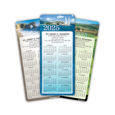 Custom Hanging Calendar Assortment Packs, 3.625 x 8.5, 12 Pt. Coated Stock, Three Designs, 100/Pac