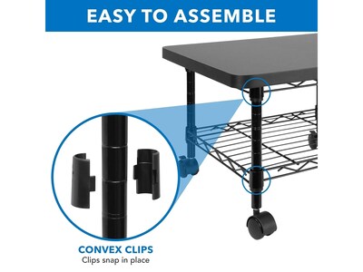 Mount-It! 2-Shelf Laminate/Steel Mobile Printer Stand with Dual Wheel Casters, Black (MI-7857)