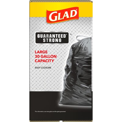 Glad Outdoor Trash Bags, 3-Ply, Drawstring Closure, 30 Gallon, 28-Ct.