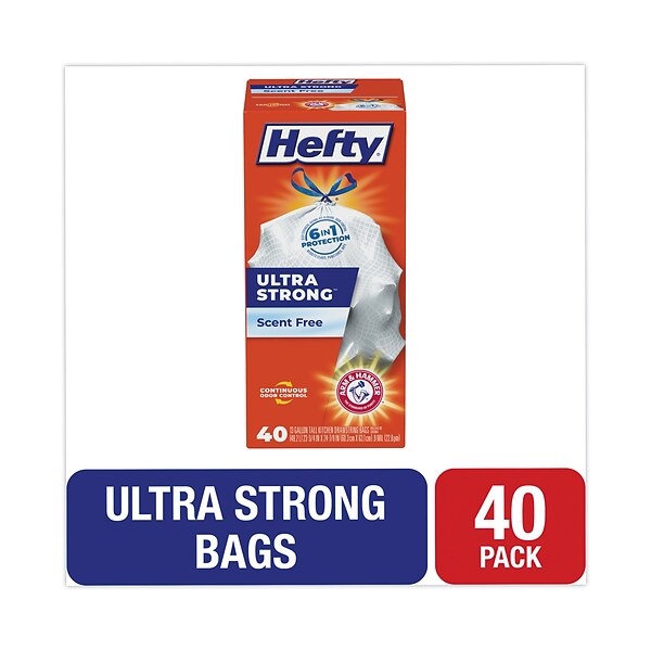 Hefty Tall Kitchen Bags, Drawstring, Ultra Strong, 13 Gallon, Blackout, Scent Free - 40 bags