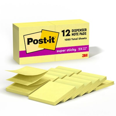 Post-it Super Sticky Pop-up Notes, 3 x 3, Canary Collection, 90 Sheet/Pad, 12 Pads/Pack (R33012SSC