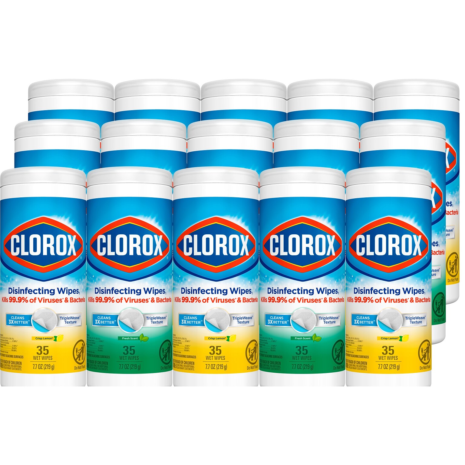 Clorox Value Pack Disinfecting Wipes, 35 Wipes/Canister, 3/Pack, 15/Carton (30112)