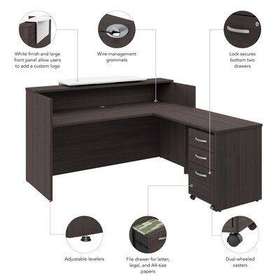 Bush Business Furniture Arrive 72"W L Shaped Reception Desk with Counter and Mobile File Cabinet, Storm Gray (ARV010SG)