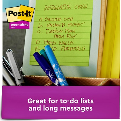 Post-it Recycled Super Sticky Notes, 4 x 4 in., 6 Pads, 90 Sheets/Pad, Lined, The Original Post-it Note, Oasis Collection