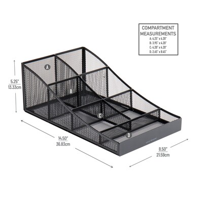 Mind Reader 7-Compartment Metal Coffee Cup and Condiment Organizer, Black (COMP7MESH-BLK)