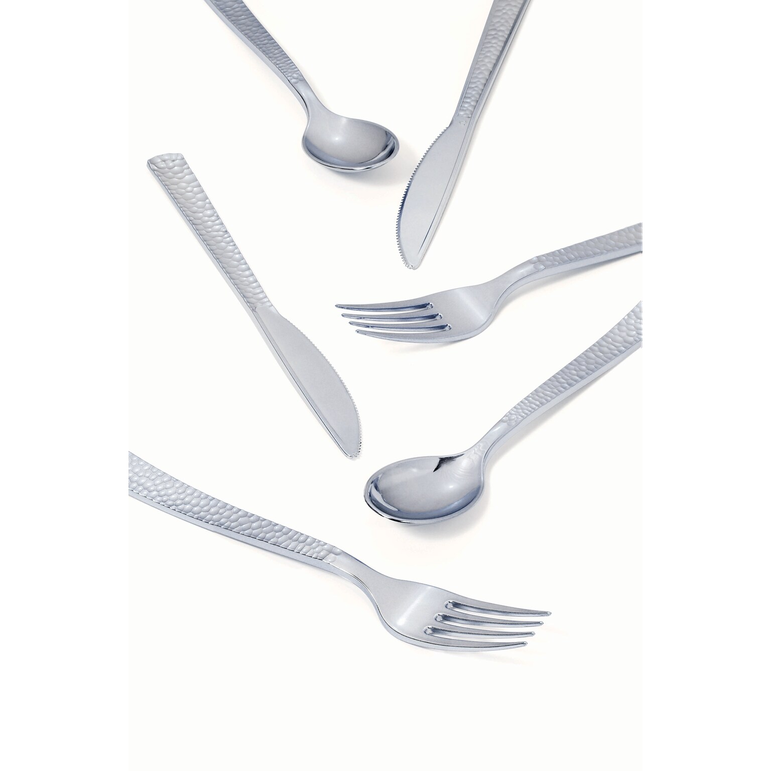 Creative Converting Metallic Silver Hammered Assorted Plastic Cutlery, 288/Pack (339401)