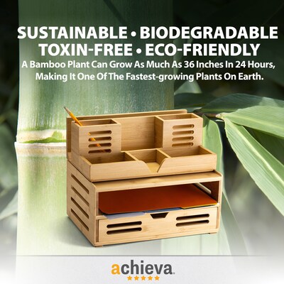 Officemate® Bamboo 7 Compartments Stackable Desk Organizer.   Natural wood grain color.  Keeps supplies organized.