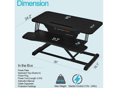 VersaDesk Power Riser 32"W Electric Adjustable Standing Desk Converter, Black (VDPR3124-BB)