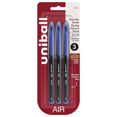 uni-ball AIR Porous Point Pens, Medium Point, 0.7mm, Blue Ink, 3/Pack (1926810)