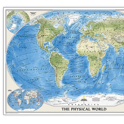 National Geographic World Physical Map, Laminated, 45.75 x 30.5 (NGMRE00620132)