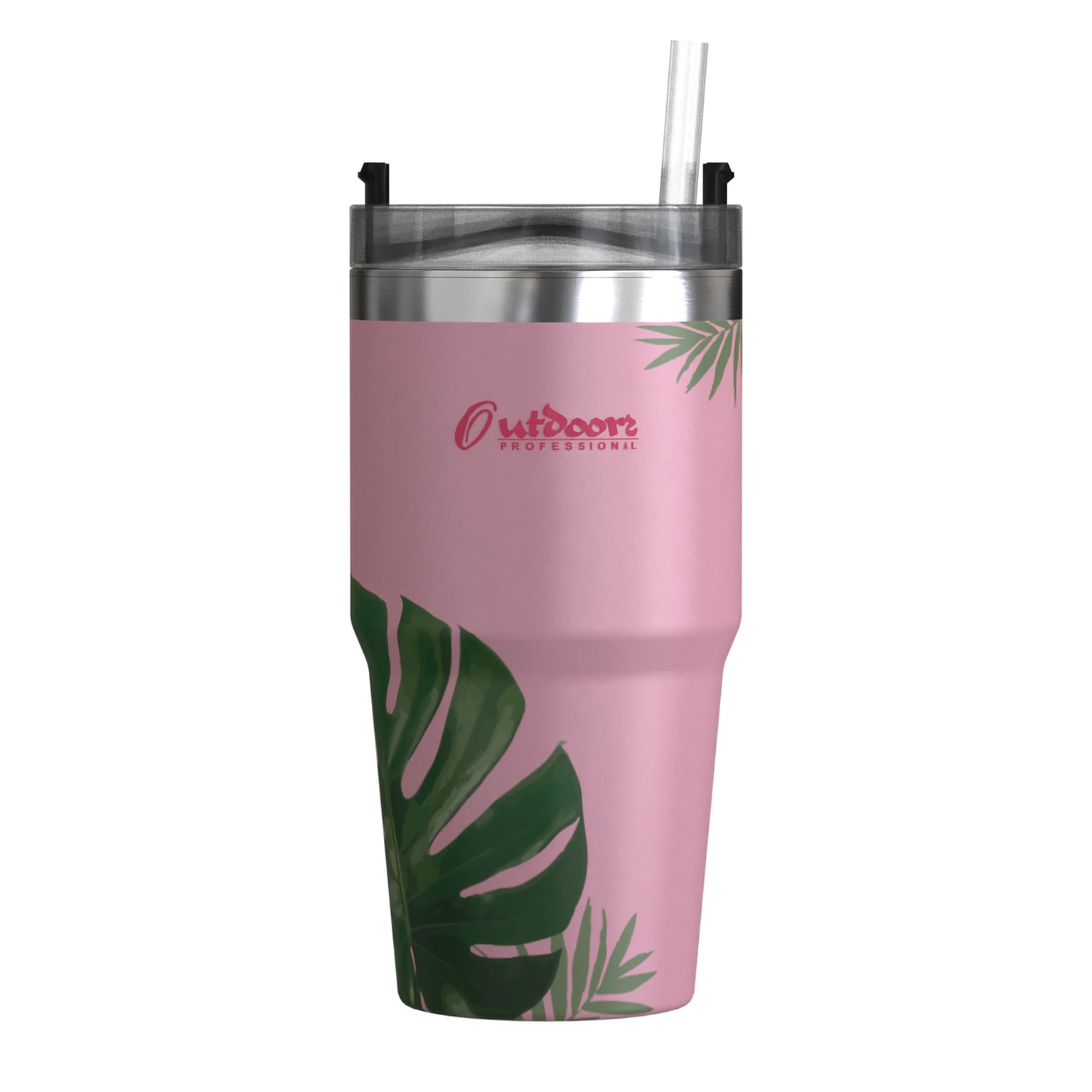Outdoors Professional Stainless Steel Double-Walled Vacuum Insulated Tumbler with Straw, 20 oz., Tropical Pink (OUTD9201)