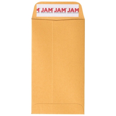 JAM PAPER Self Seal #6 Coin Business Envelopes, 3 3/8 x 6, Brown Kraft Manila, 100/Pack (400238463