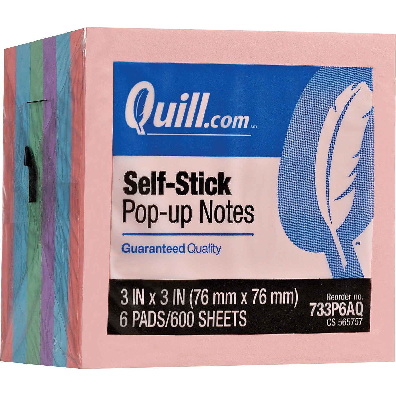 Quill Brand® Self-Stick, Pop-Up Notes, 3 x 3, Coastal Pastel Colors, 6 Pack (733P6AQ)