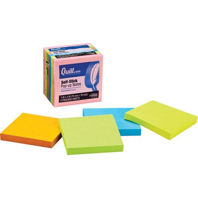 Quill Brand® Self-Stick Pop-Up Notes, 3" x 3",  Neon Colors, 100 Sheets/Pad,  6 Pads/Pack (733P6NE)