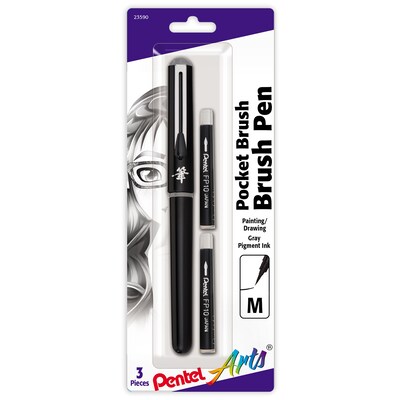 Pentel Arts Refillable Pocket Brush Pen, Gray (PTAGFKP3BPN)