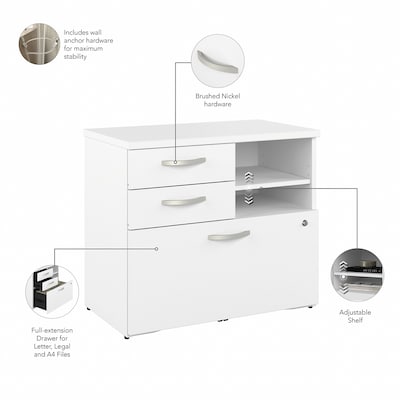 Bush Business Furniture Studio A 26" Office Storage Cabinet with 2 Shelves and Drawers, White (SDF130WHSU-Z)