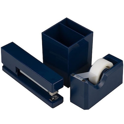 JAM PAPER Desk Trio Pack, Navy Blue, Stapler, Tape Dispenser & Pen Holder, 3/Pack (337841nas)