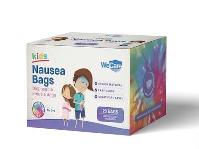 WeCare Tie-Dye Kids Disposable Emesis Bag for Nausea and Motion Sickness, Multicolor (WC-EMES-T-20)