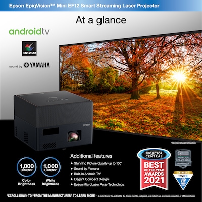 Epson EpiqVision EF12 Home Theater V11HA14020 LCD Projector, Black