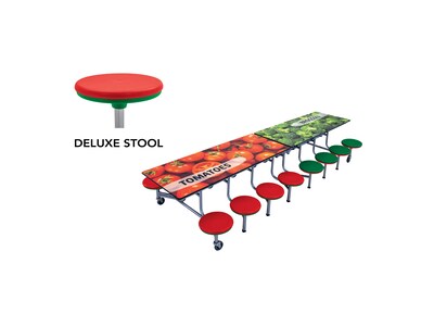 AmTab Rectangular Mobile Cafeteria Table w/ 16 Stools, 30 x 145, Assorted Colors (MST1216)