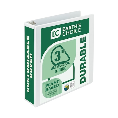 Samsill Earths Choice Plant-Based Durable 3 View Binders, D-Ring, Made in USA, White (16987)