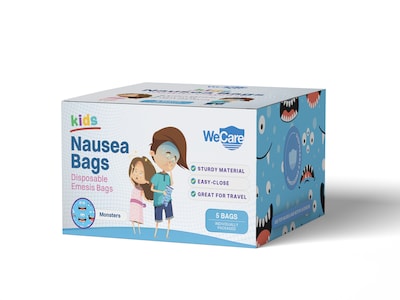 WeCare Monsters Kids Disposable Emesis Bag for Nausea and Motion Sickness, Multicolor (WC-EMES-M-5)