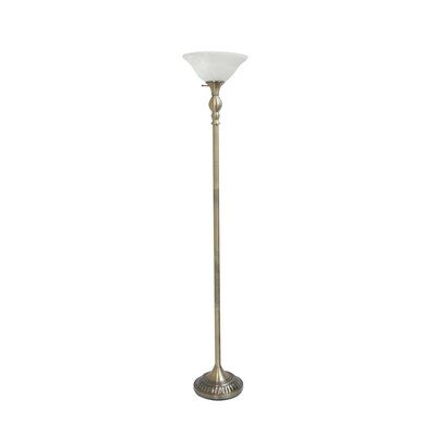 Lalia Home Classic Light Torchiere Floor Lamp with Marbleized Glass Shade, Antique Brass (LHF-3001-A