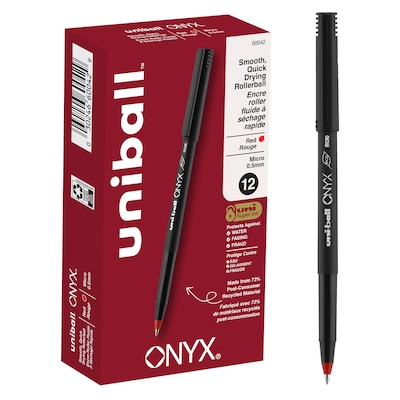 uni-ball Onyx Rollerball Pen, Micro Point, 0.5mm, Red Ink, Dozen (60042)