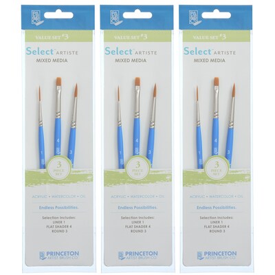 Princeton Select Artiste Mixed Media Synthetic Variety Brush Set No. 3, 3/Set, 3 Sets/Bundle (PBXP37