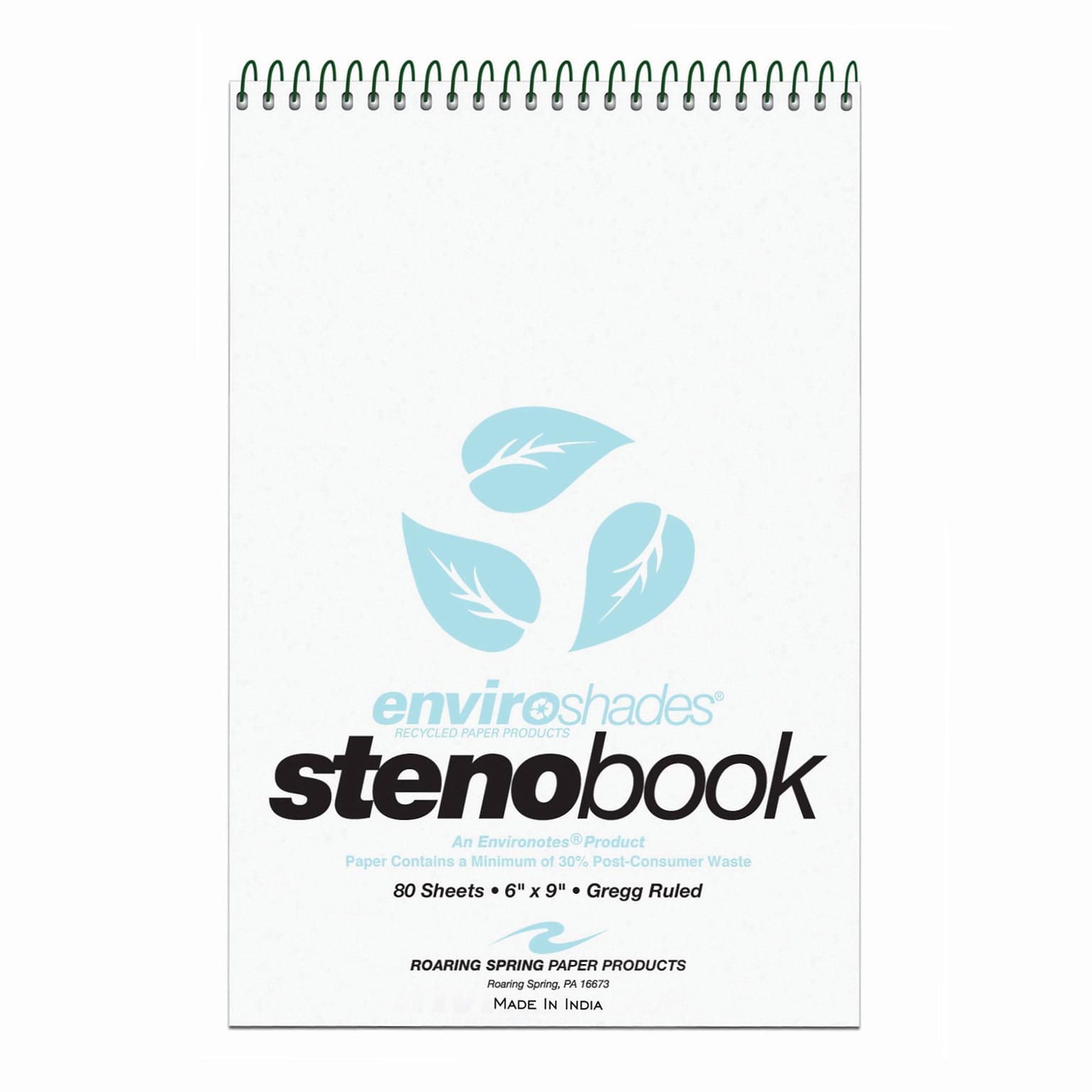 Roaring Spring Enviroshades Steno Notebook, 6 x 9, 80 Sheets/Pad, Gregg Ruled, Recycled Blue Paper, 4 Books/Pk (12284)