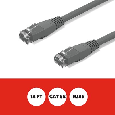 Staples TECH 14 ft. Cat 5E Ethernet Cable, Male to Male, Gray (ST62449)