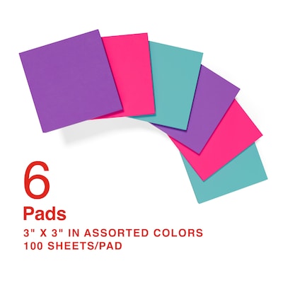 Pop-Up Notes, Assorted Bold Colors, 3 x 3, 6 Pads/Pack (S-33BOP6)