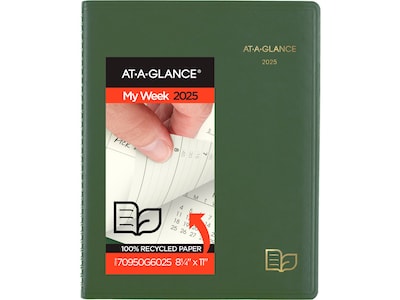 2025 AT-A-GLANCE Recycled 8.25 x 11 Weekly & Monthly Appointment Book, Faux Leather Cover, Green (