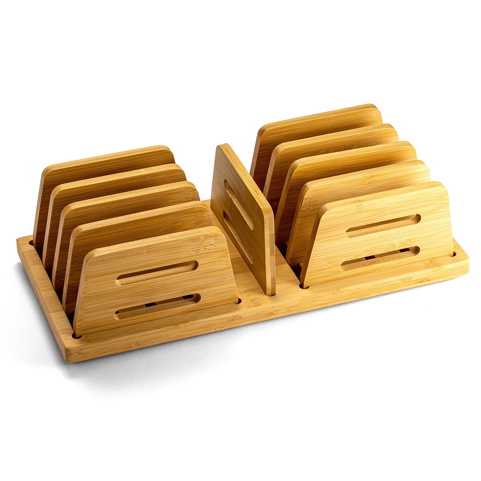 Officemate Bamboo Desk Accessories 9-Compartment Stackable Wood Desk Organizer,  Natural Wood Grain (71003)