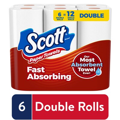 Scott Choose-A-Sheet Kitchen Roll Paper Towels, 1-ply, 102 Sheets/Roll, 6 Mega Rolls/Pack (16447/554