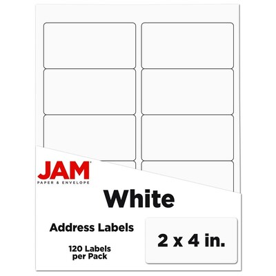 JAM Paper Address Labels, 2 x 4, White, 10 Labels/Sheet, 12 Sheets/Pack (4062901)