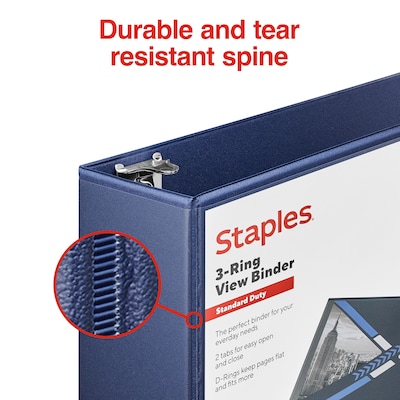 Staples® Standard 3" 3 Ring View Binder with D-Rings, Blue (26451-CC)