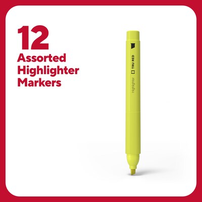 TRU RED™ Pocket Stick Highlighter with Grip, Chisel Tip, Assorted, 12/Pack (TR54586)