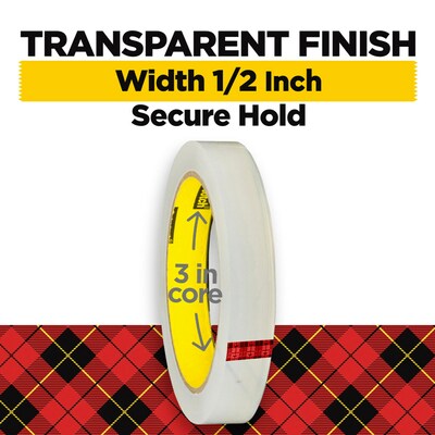 Scotch Transparent Clear Tape, 0.50 x 72 yds., 1 Core, Transparent (600-122592)