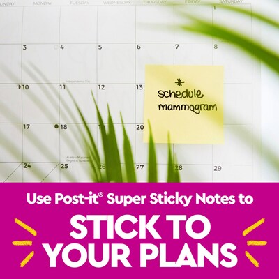 Post-it Recycled Super Sticky Notes, 3" x 5", Canary Collection, 70 Sheet/Pad, 12 Pads/Pack (655R-12SSCY)